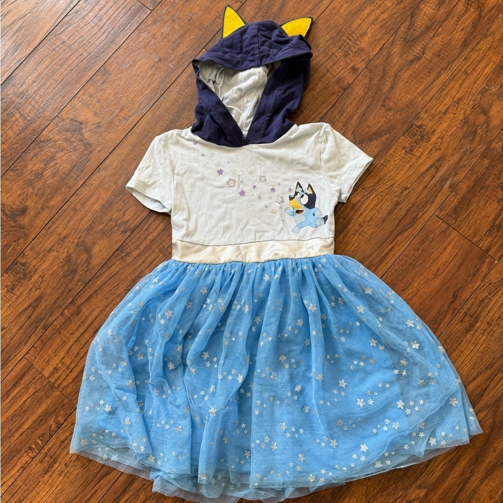 Disney Bluey Cosplay Costume Dress with Hood and Sparkly Tulle | 4-5T